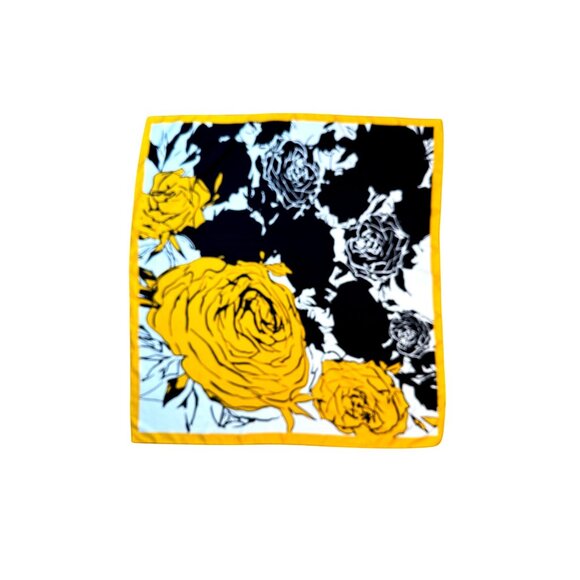 2/$30 Vibrant Bright & Beautiful Floral Gold Black White Flower Printed Scarf - Picture 3 of 9